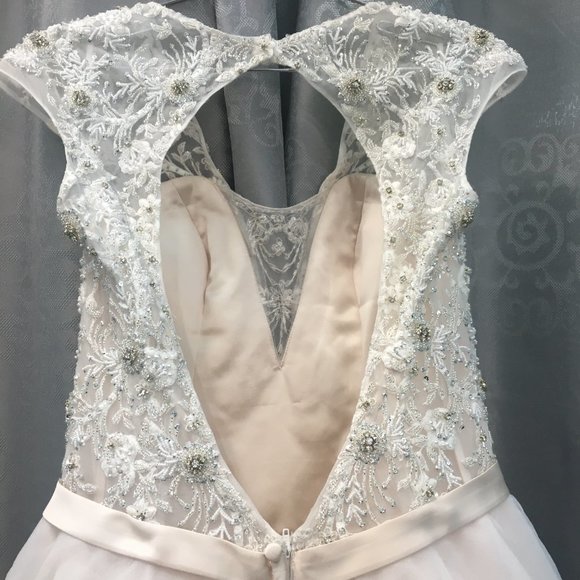 Stunning Aline Wedding Dress, Plunging Neck Open Back Blush Ballgown Keyhole - Picture 16 of 16